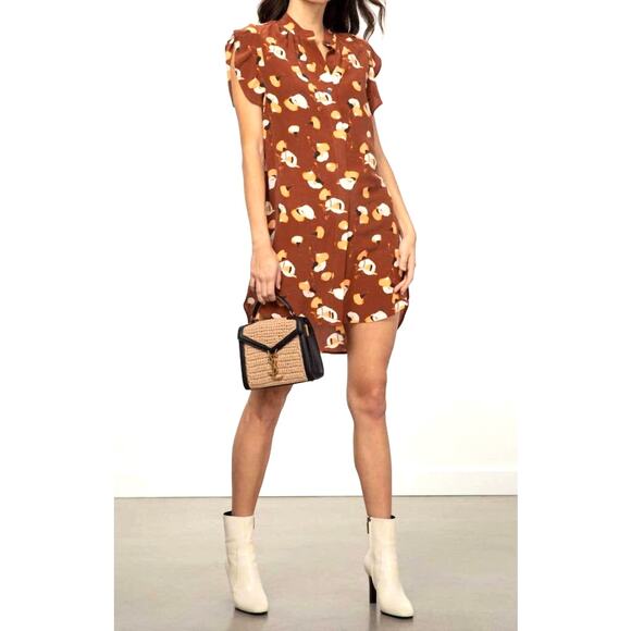 Equipment Tortoise Shell Brown Flower Print Lorainna Silk Mini Dress size Medium - Picture 2 of 16